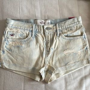 Hollister Light Wash Distressed High Rise Denim Shorts - Pale Blue